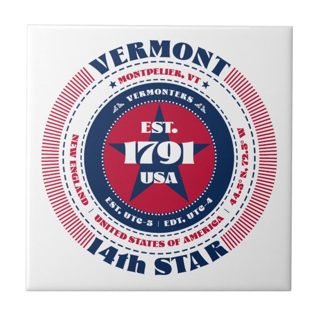 Azulejo cerâmico vermelho, branco e azul Vermont (Frente)