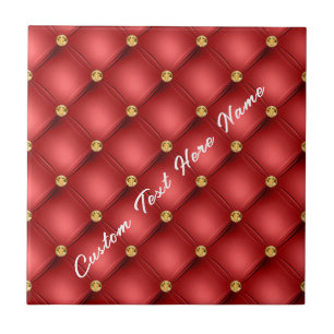 Azulejo cerâmico vermelho e Dourado com texto pers