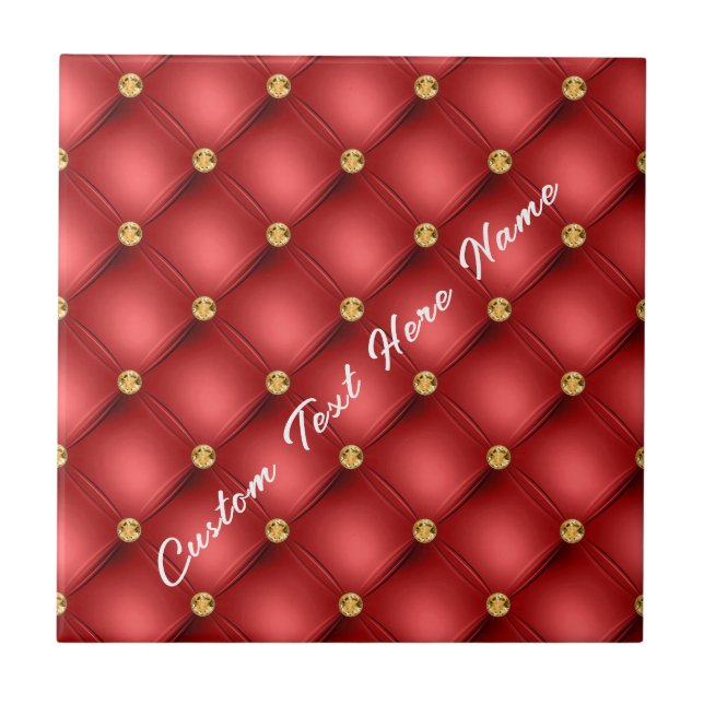 Azulejo cerâmico vermelho e Dourado com texto pers (Frente)