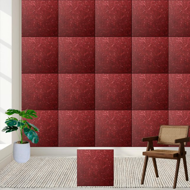 Azulejo cerâmico vibrante com cinzas volantes quic (Vibrant Chic Red Sparkling Glitter Ceramic Tile)