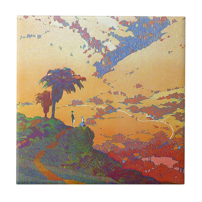 Azulejo cerâmico Vintage California Viagem (Frente)