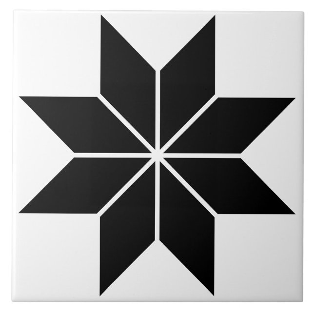 Azulejo Cerâmico Vintage Estrela Geométrica Preta (Frente)