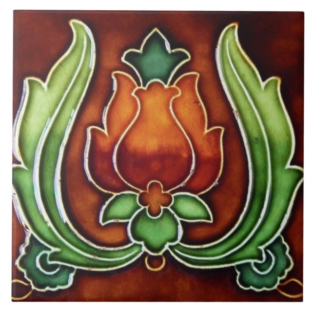 Azulejo cerâmico - Vintage Look Art Nouveau Floral (Frente)