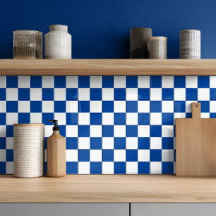 Azulejo Cerâmico Xadrez Branco Azul Escuro Moderno