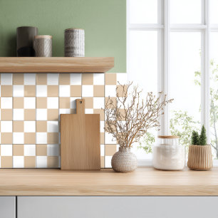 Azulejo Cerâmico Xadrez Branco Bege Neutro