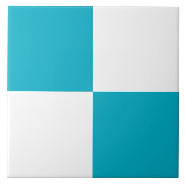 Azulejo Cerâmico Xadrez Branco Turquesa Moderno (Frente)