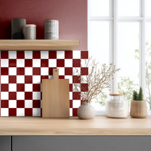 Azulejo Cerâmico Xadrez Branco Vermelho Borgonha E