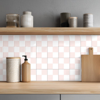 Azulejo Cerâmico Xadrez Rosa Bege Elegante Branco
