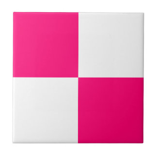 Azulejo Cerâmico Xadrez Rosa Quente e Branco Moder
