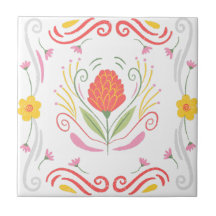 Azulejo com destaque floral rosa