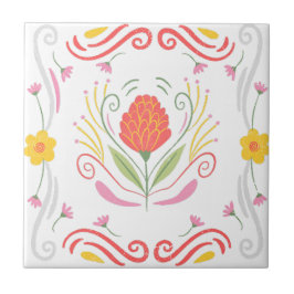 Azulejo com destaque floral rosa