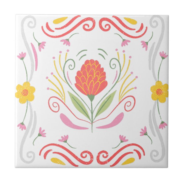 Azulejo com destaque floral rosa (Frente)