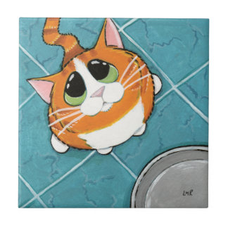Azulejo com fome da arte do gato de gato malhado