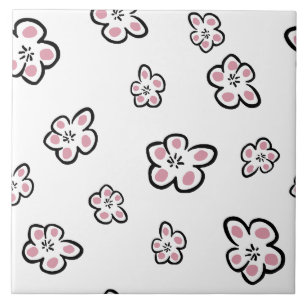 azulejo com motivo de flor rosa