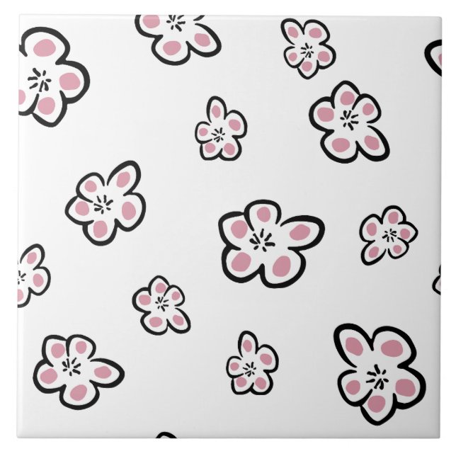 azulejo com motivo de flor rosa (Frente)