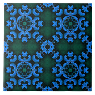 Azulejo com padrão arabesco azul elegante