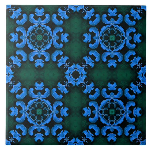 Azulejo com padrão arabesco azul elegante (Frente)