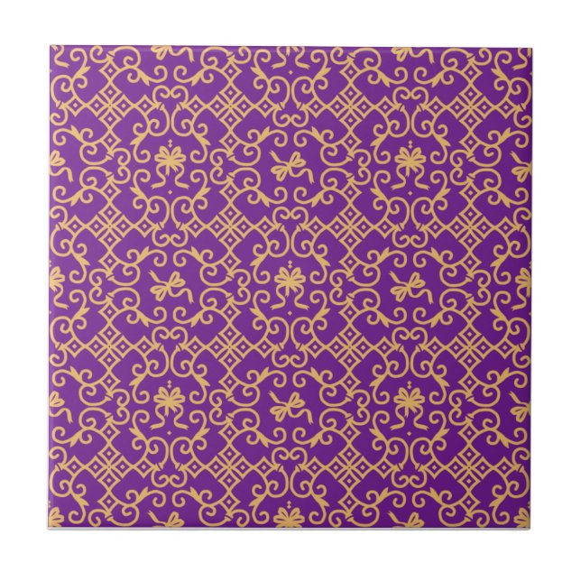 Azulejo com Padrão Dourado e Fundo Roxo (Frente)
