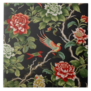 azulejo com padrão floral vermelho e verde chinês