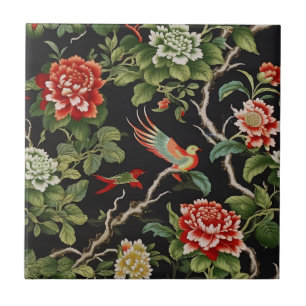 azulejo com padrão floral vermelho e verde chinês