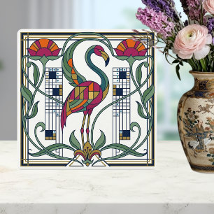 Azulejo com Padrão Geométrico Floral de Flamingo V