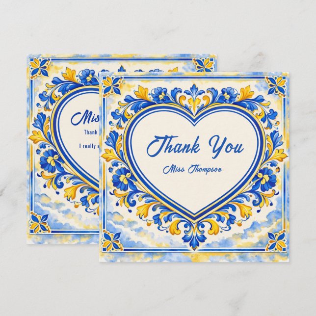 💙 Azulejo Coração Azulejo de Agradecimento (Frente/Verso)