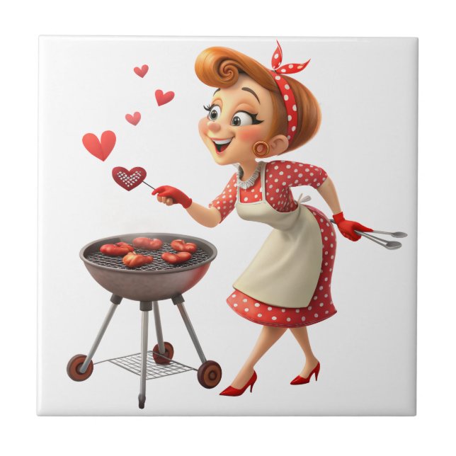 Azulejo Cozinhar Amor Corações Vermelhos (Frente)
