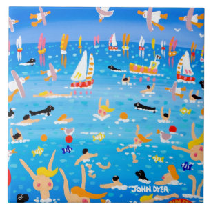 Azulejo da arte: Selos & velas dos nadadores do