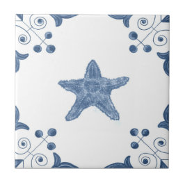 Azulejo da estrela do mar de Delft com cantos do