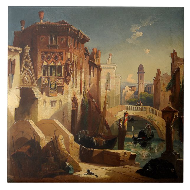 Azulejo da gôndola do barco de canal da cidade de (Frente)