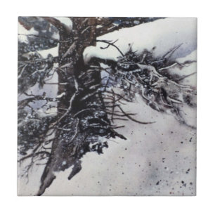 Azulejo da paisagem do pinheiro com neve