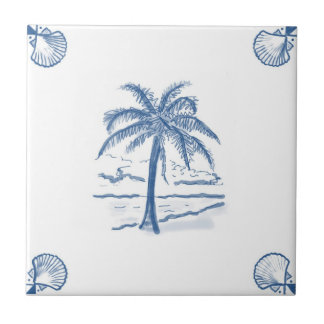 Azulejo da palmeira de Delft com cantos de Shell