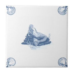 Azulejo da sereia de Delft com cantos de Shell