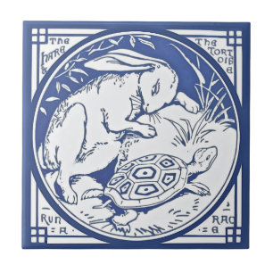 Azulejo de Aesop Hare & Tortoise Race Repro Minton