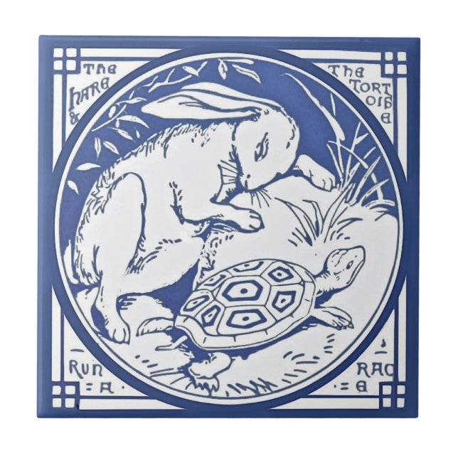 Azulejo de Aesop Hare & Tortoise Race Repro Minton (Frente)