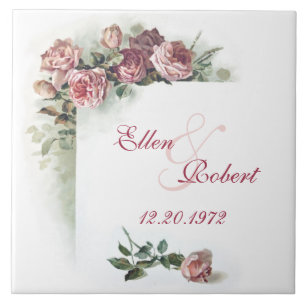 Azulejo de aniversário de rosas rosa
