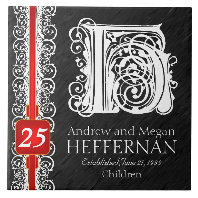 Azulejo de aniversário do H Monograma "White Lace  (Frente)