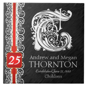 Azulejo de aniversário do T Monograma "White Lace 