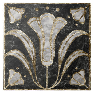 Azulejo de Art Deco Marble Floral. Flores Bluebell