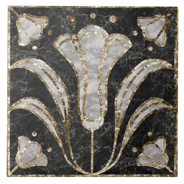 Azulejo de Art Deco Marble Floral. Flores Bluebell (Frente)