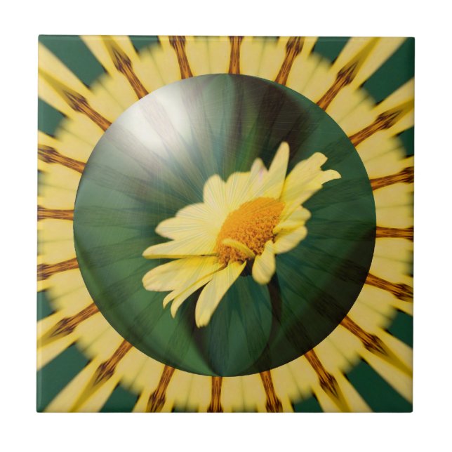 Azulejo de Arte Abstrato Floral Amarelo Daisy (Frente)