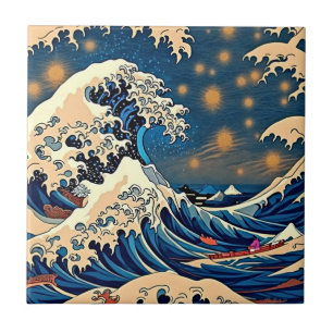 Azulejo de Arte Cerâmico de Estrelas da Onda Japon