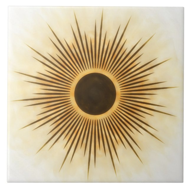 Azulejo de Arte com Explosão Solar em Ouro Marrom  (Frente)