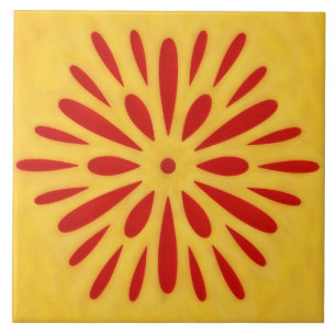 Azulejo de Arte com Símbolo de Sol Dourado e Verme