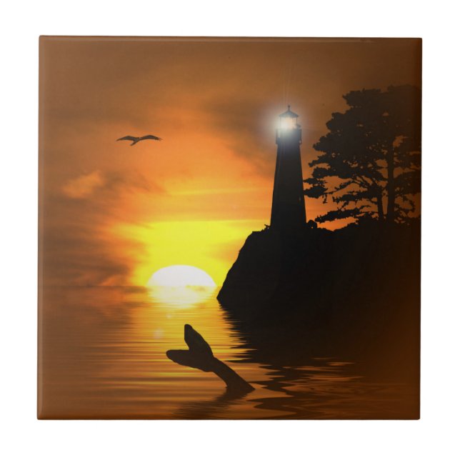 Azulejo de Arte de Baleia e Farol (Frente)