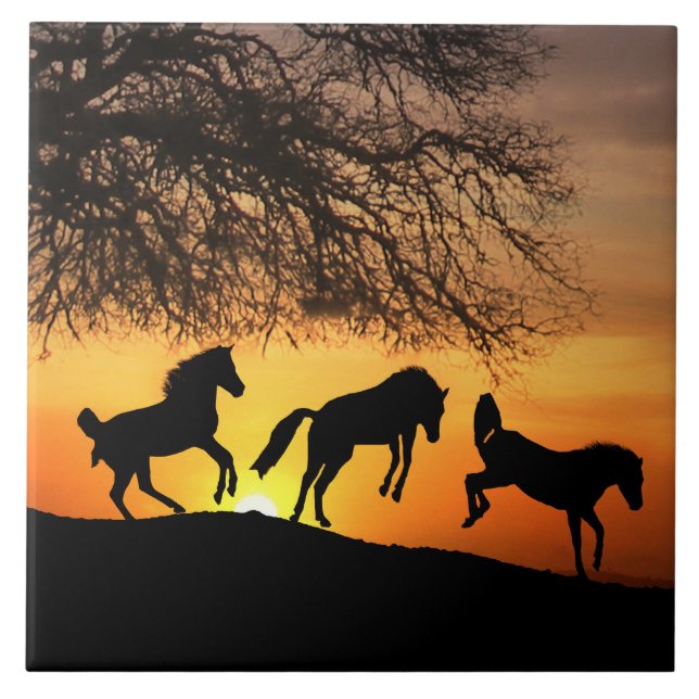 Azulejo de Arte de Cavalos Felizes (Frente)