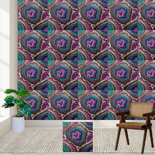 Azulejo de Arte de Estilos Teais e Roxos