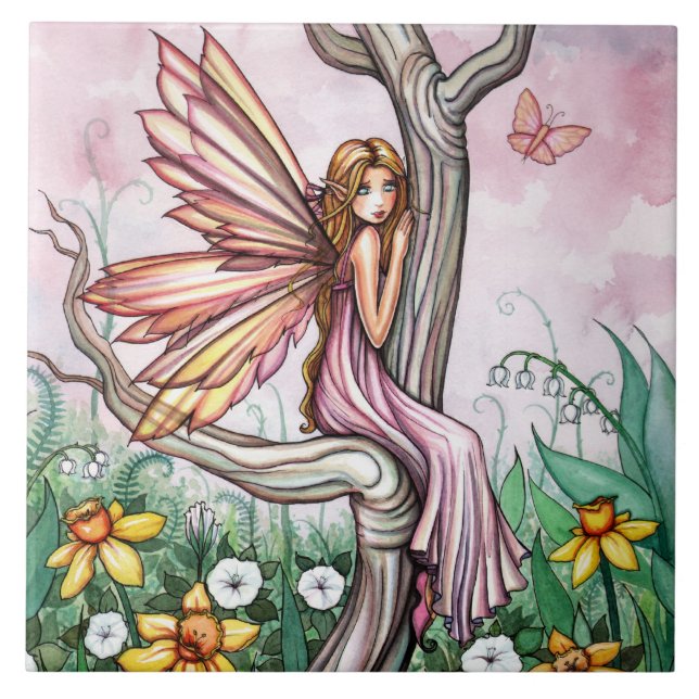 Azulejo de Arte de Fada com Narciso Fofo de Primav (Frente)
