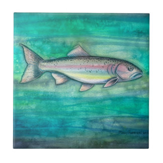 Azulejo de Arte em Aquarela de Truta Arco-Íris da
