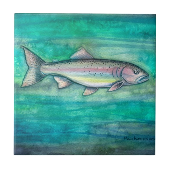 Azulejo de Arte em Aquarela de Truta Arco-Íris da  (Frente)